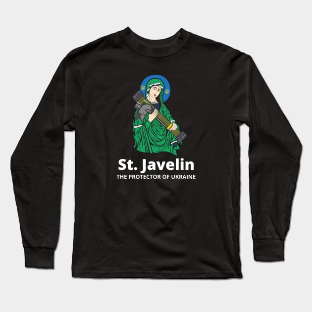 Saint Javelin The Protector of Ukraine Ukrainian Flag Long Sleeve T-Shirt by BestCatty 